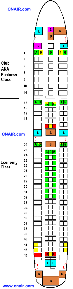 全日本航空公司波音Boeing 767-300ER (Club ANA Asia, 214 Seats) 機型